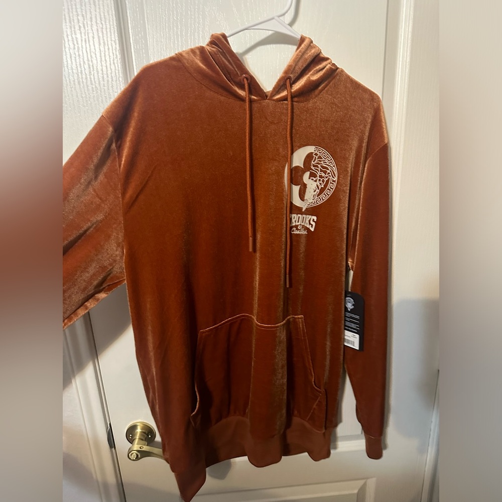 CROOKS & CASTLES Hoodie Men's Large Velvet Sweatshirt Brown Soft NWT